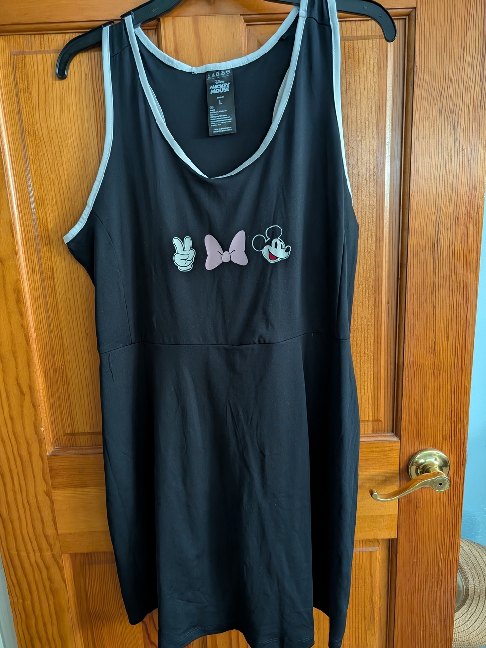 Disney Black Sleeveless Dress with Pink Bow and White Trim